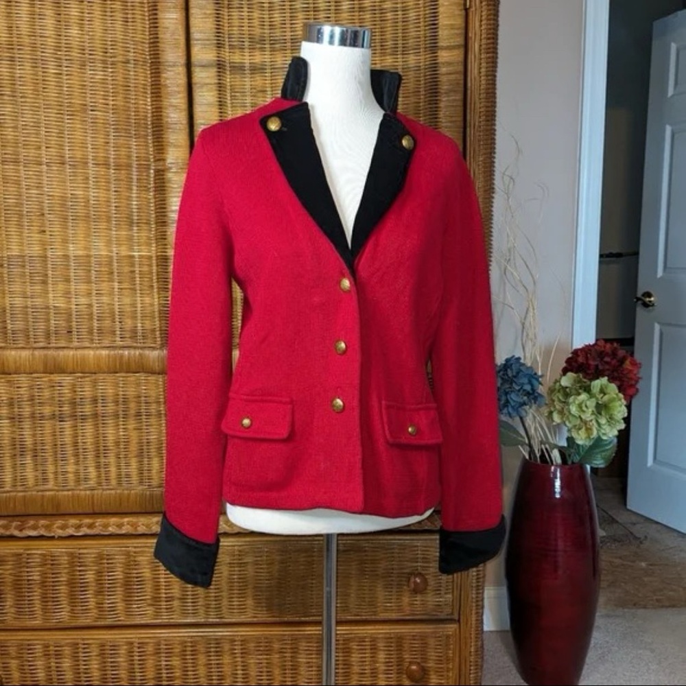 NWT Ralph Lauren Red Knit Velvet Collar Jacket XLARGE